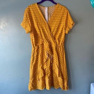 Yellow dress with white polka dots, size Medium
